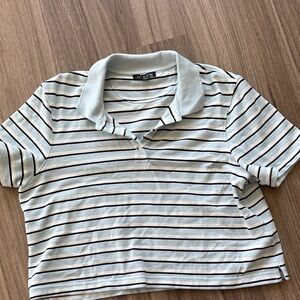 J. Crew Striped Polo Crop Top in Light Blue, Navy & White